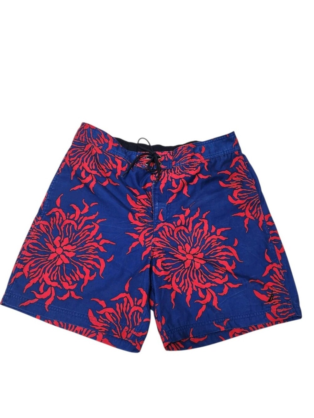 Vtg Nautica Hawaiian Swim Trunks Mens L Board Shorts Blue Red Beach Surf 90's
